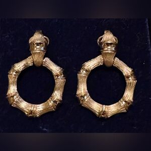 Avon Gold-tone Bamboo-Style Door Knocker Dangle Clip Earrings